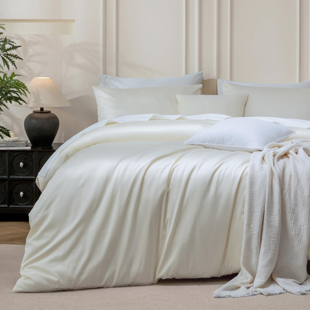 MooMee Queen Duvet Cover Set 100% Extra Long Staple Cotton Cooling Bedding