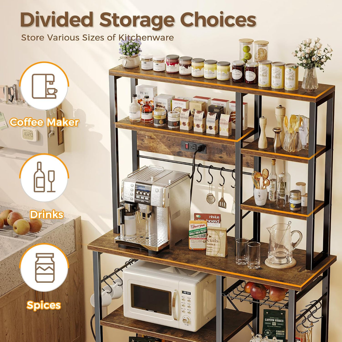 SUPERJARE Large Bakers Rack with Power Outlets, 39.6 Inches Microwave Stand