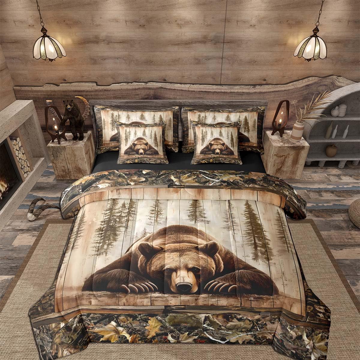 Feelyou Deer Comforter Set with Sheets King Size 7 piece Kids Rustic Deer Hunting Bedding Set Cabin Lodge Deer Bed in a Bag Farmhouse Nature Wildlife Antlers Brown Bed Set