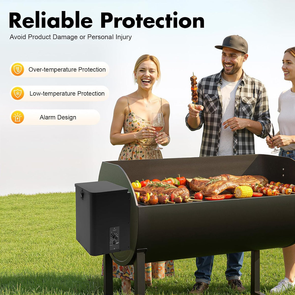 250W Smoker Hopper Assembly Kit with Automatic Temperature Control,Large Hopper Auto Feed for BBQ Grill, Grills Compatible Grill Hopper with Knob Control, Dual Probe Ports for Backyard Camping Party