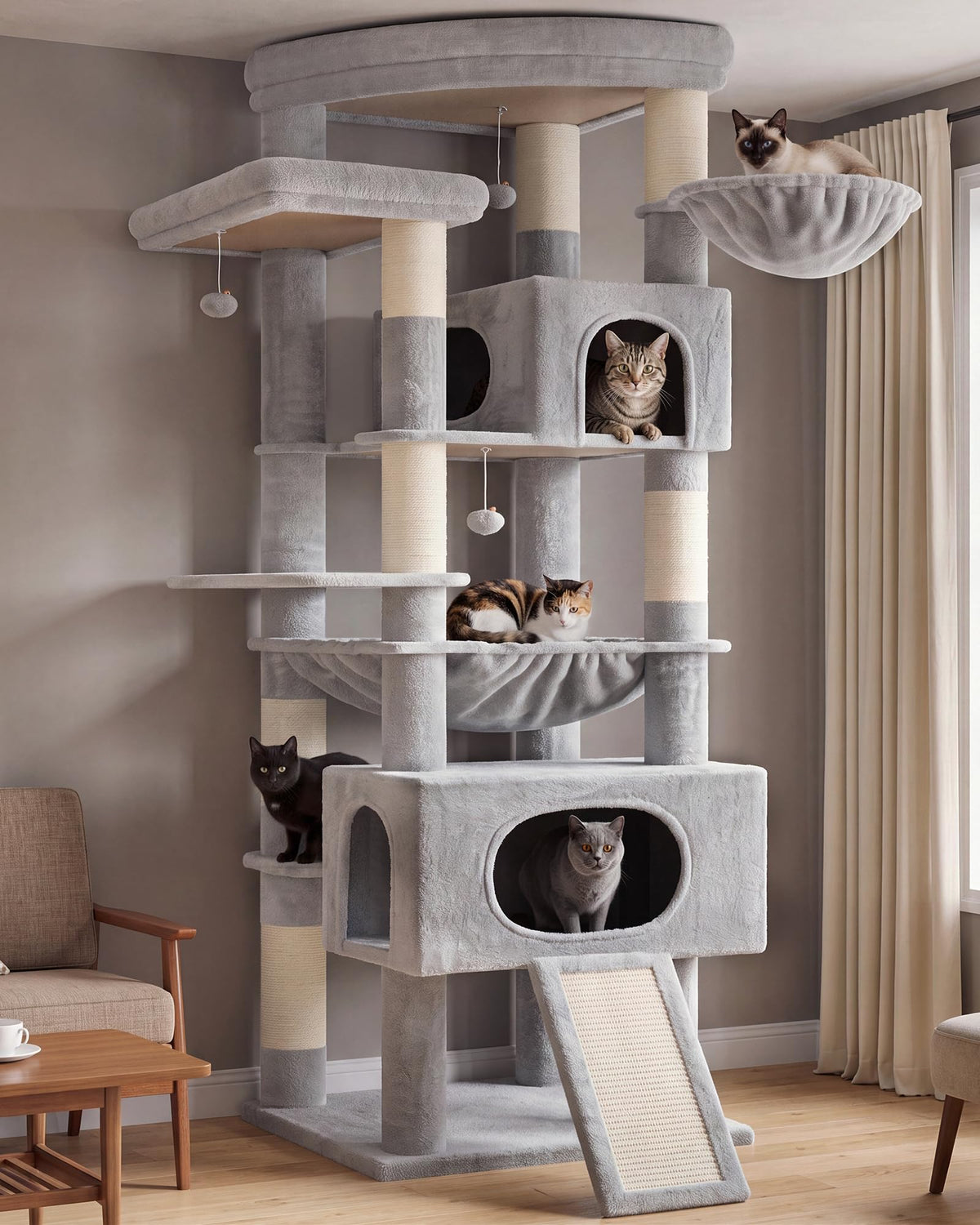 Gitelsnour Cat Tree, 74" Tower for Large Cats, Big Condo & Hammock GCT030W