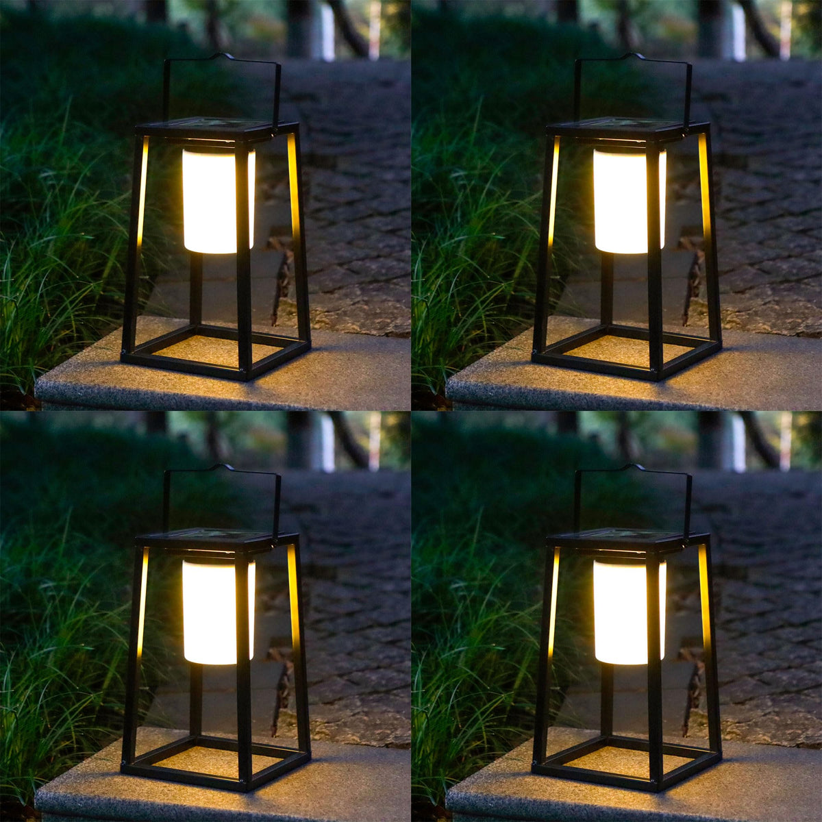 TRIROCKS Set of 4 Outdoor Solar Lantern Portable Brightness LED Nightstand Lantern Portable Solar Lamp IP44 Waterproof Touch Control Outdoor Table Lamp Cordless Lights for Patio Walking Camping Garden