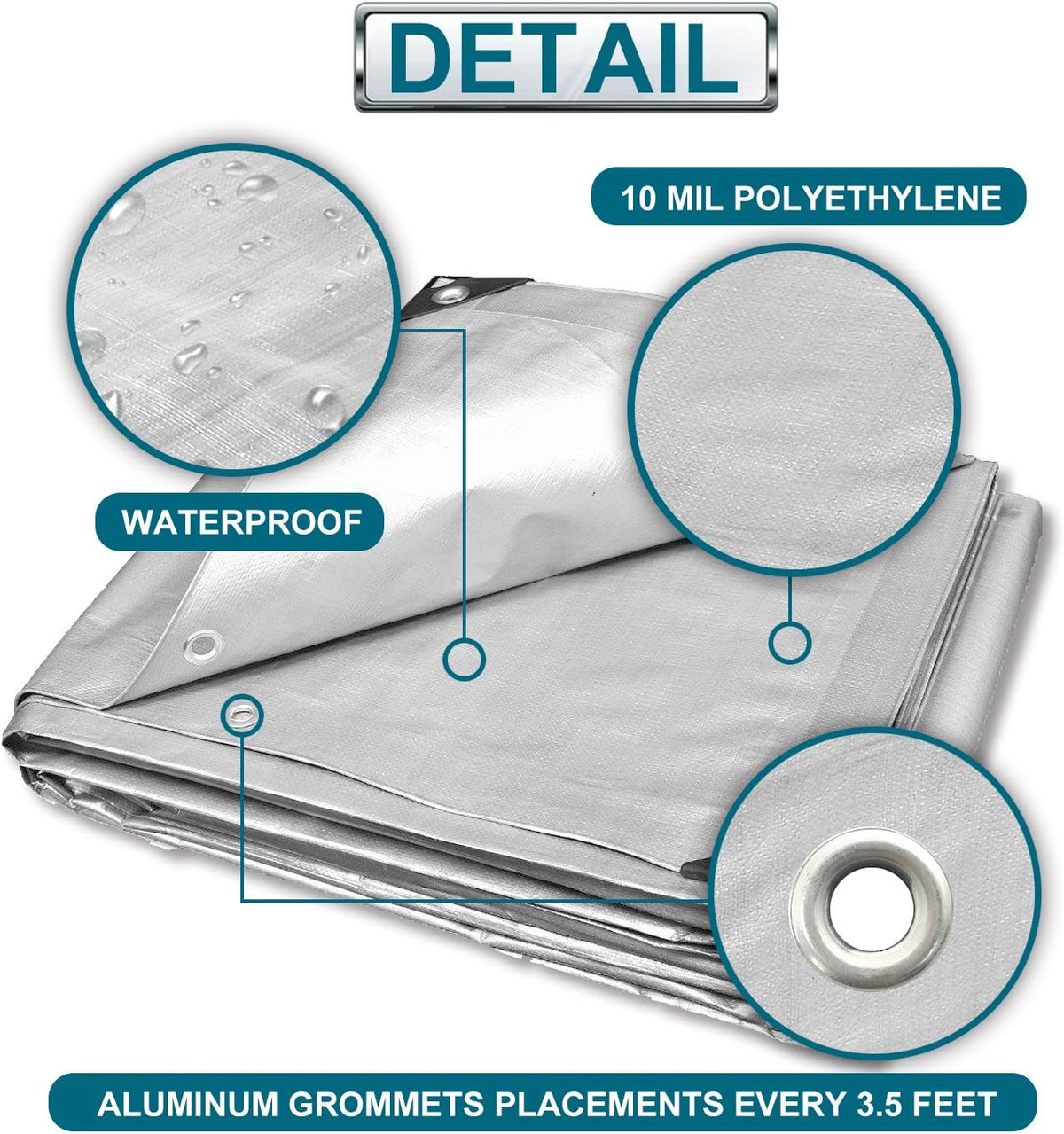 Coarbor 20' x 30' Waterproof Tarp Heavy Duty 10 Mil Multi Purpose Thick Poly Tarp Cover for Camping Patio Boat Roof Pool Tent RV Car, Silver
