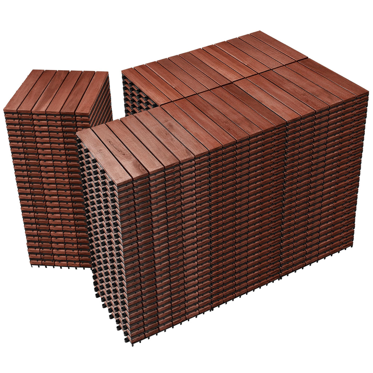 PrimeZone 54 PCS Solid Acacia Wood Interlocking Deck Tiles Outdoor, Brown