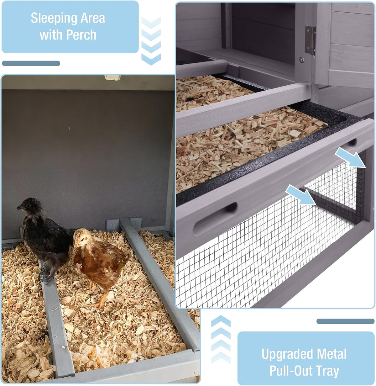 Mobile Chicken Coop with Wheels, Large Wooden Hen House with Run, Chicken Tractor with Waterproof Roof, Nesting Box & Pull-Out Tray, Outdoor Poultry Cage for Backyard Chickens/Rabbits (Grey)