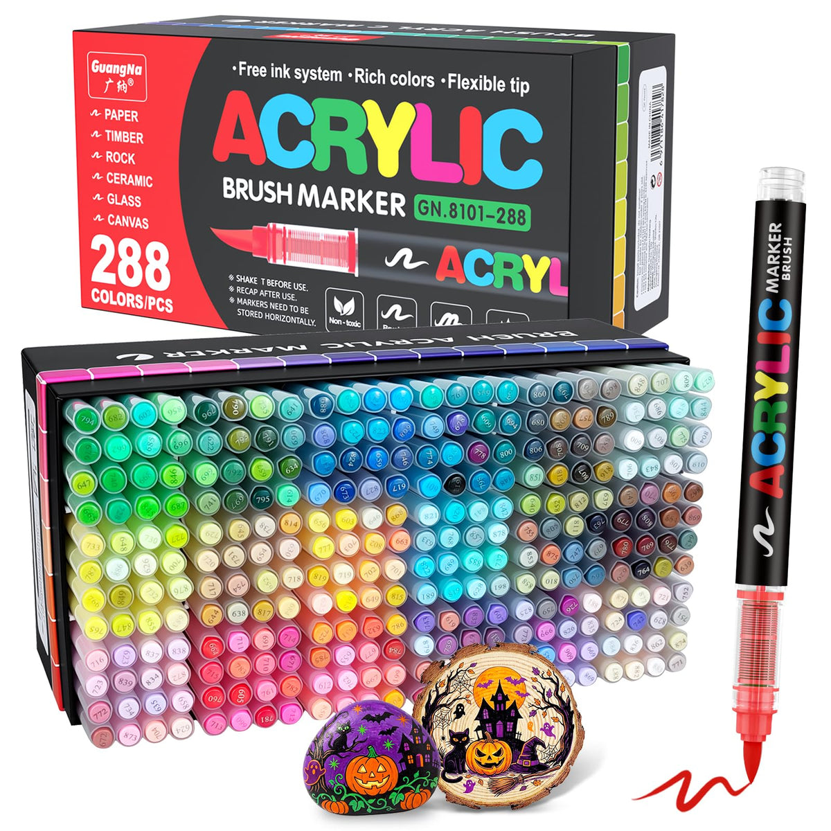 Guangna 240 Acrylic Paint Markers, Brush Tip Acrylic Paint Pens, Quick-Drying Waterproof Ink, for Rock Painting Plastic Wood Canvas Glass Ceramic Metal Art Crafts Supplies Gift