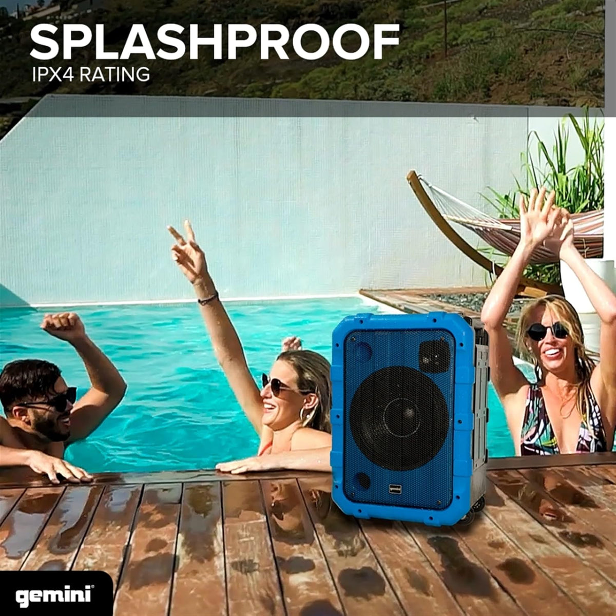 Gemini Portable Party Speaker with Wheels, LED & Mic, Blue (MPA-2400)