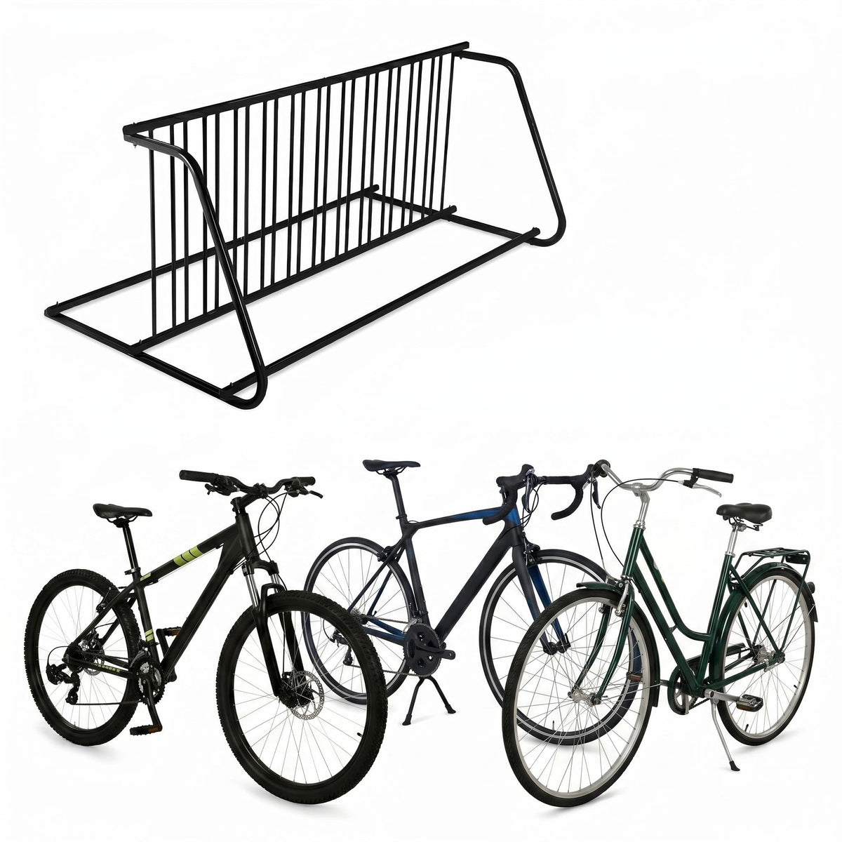 Heavy Duty 12-Bike Floor Rack – Single-Sided Freestanding Metal Stand – 147" Grid Design – for Garage, Indoor, Outdoor Cycle Parking – Easy Assembly – Bike Holder for Events