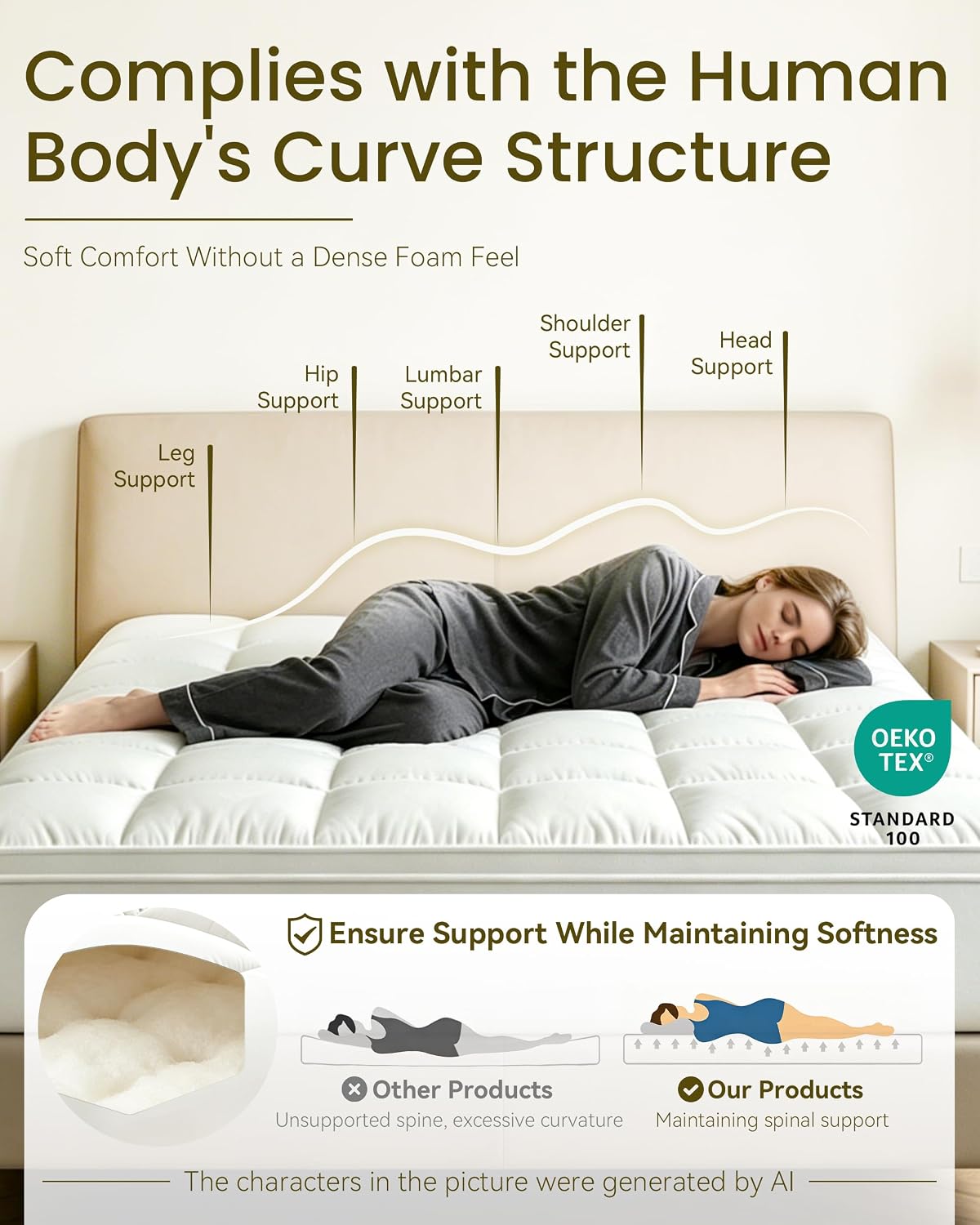 Mattress Topper, WestMonth Premium Quilted 1000gsm Extra Thick Mattress Topper, Fluffy Soft & Breathable Cooling Memory Foam Mattress Topper for Back Pain, 8-21" Deep Pocket (Queen)