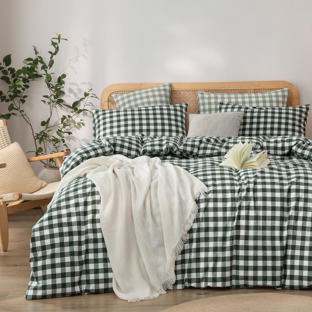 BESTOUCH Cotton Solid Duvet Cover Set Linen Feel Cornflower Blue Queen