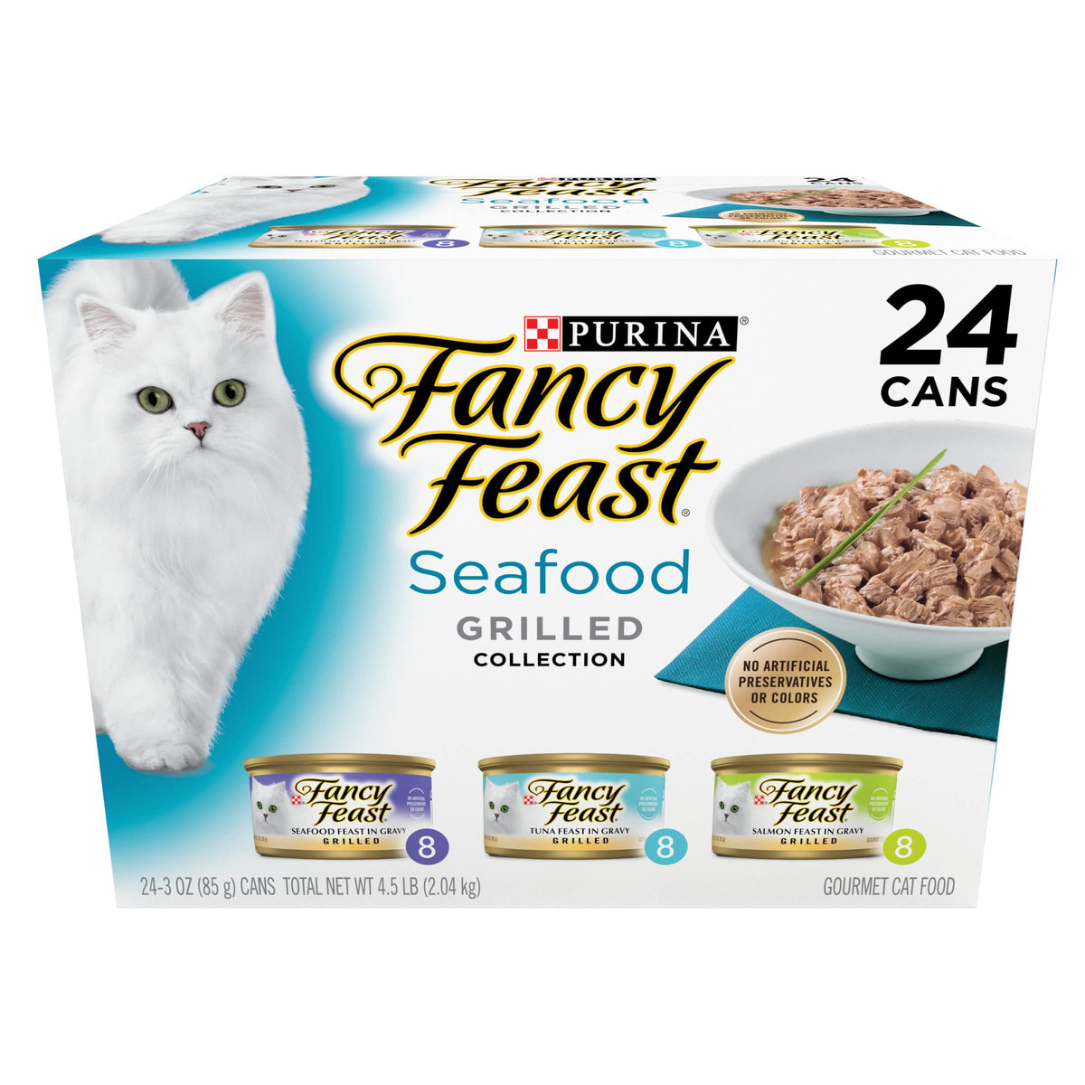 Fancy Feast Purina Grilled Wet Cat Food Seafood Collection in Wet Cat Food Variety Pack - 3 oz. Cans,(Pack of 60)