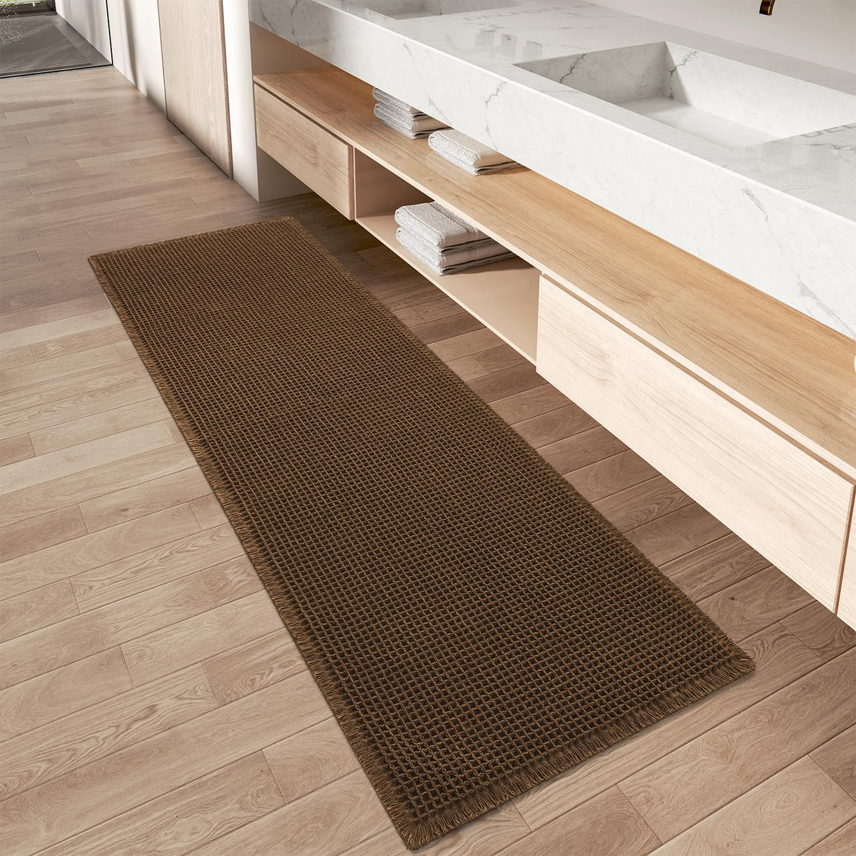 Upgraded Waffle Bath Mat Set of 2 Absorbent Bathroom Mat 18"x30" + 24"x48"