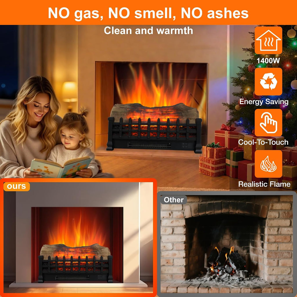 20 Inch Electric Fireplace 3D Log Set Insert Free Standing Heater