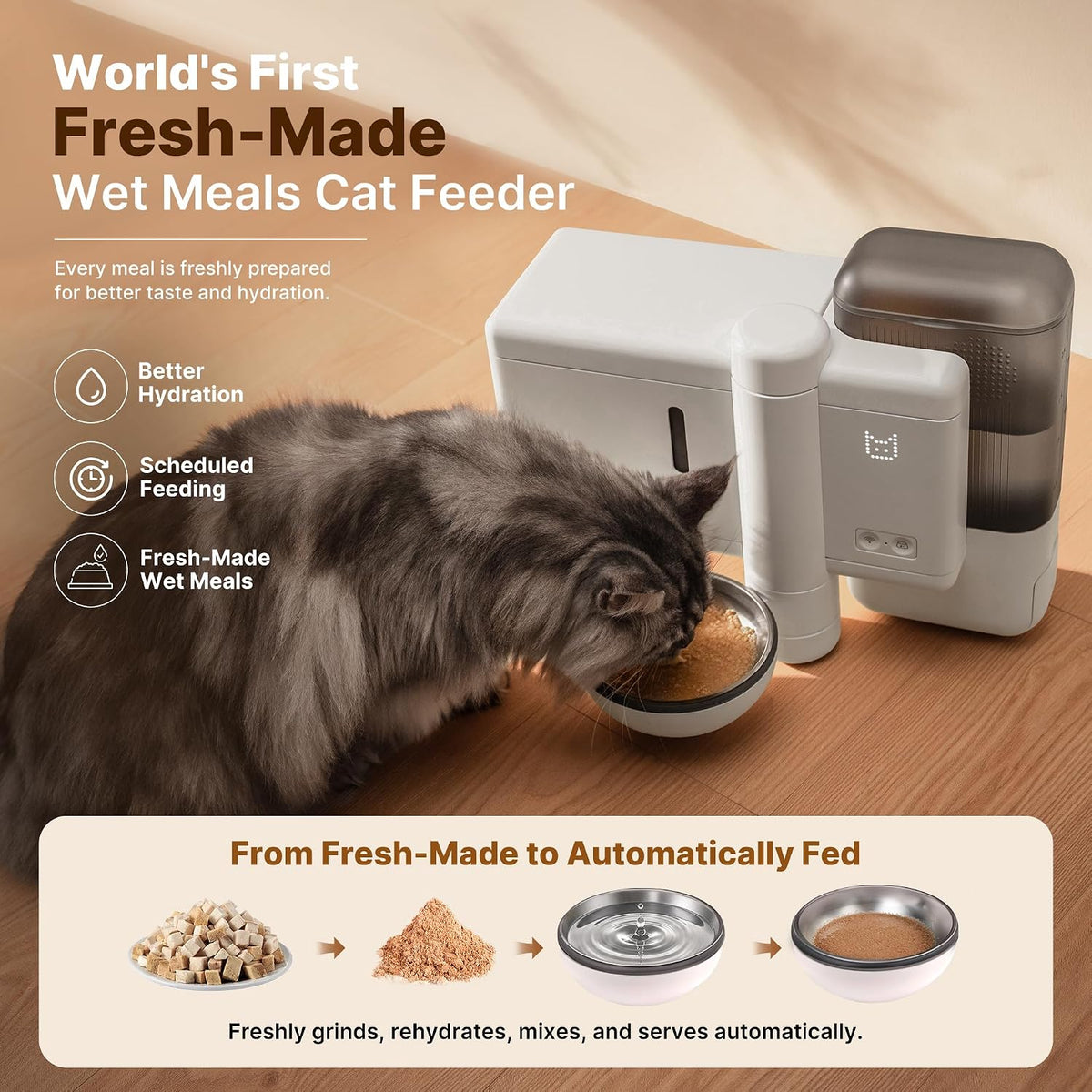 Neakasa Riko Automatic Wet Food Cat Feeder for Freeze-Dried Cat Food, White