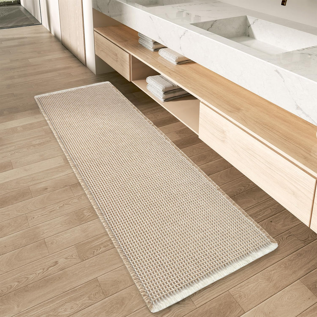 Upgraded Waffle Bath Mat Set of 2 Absorbent Bathroom Mat 18"x30" + 24"x48"