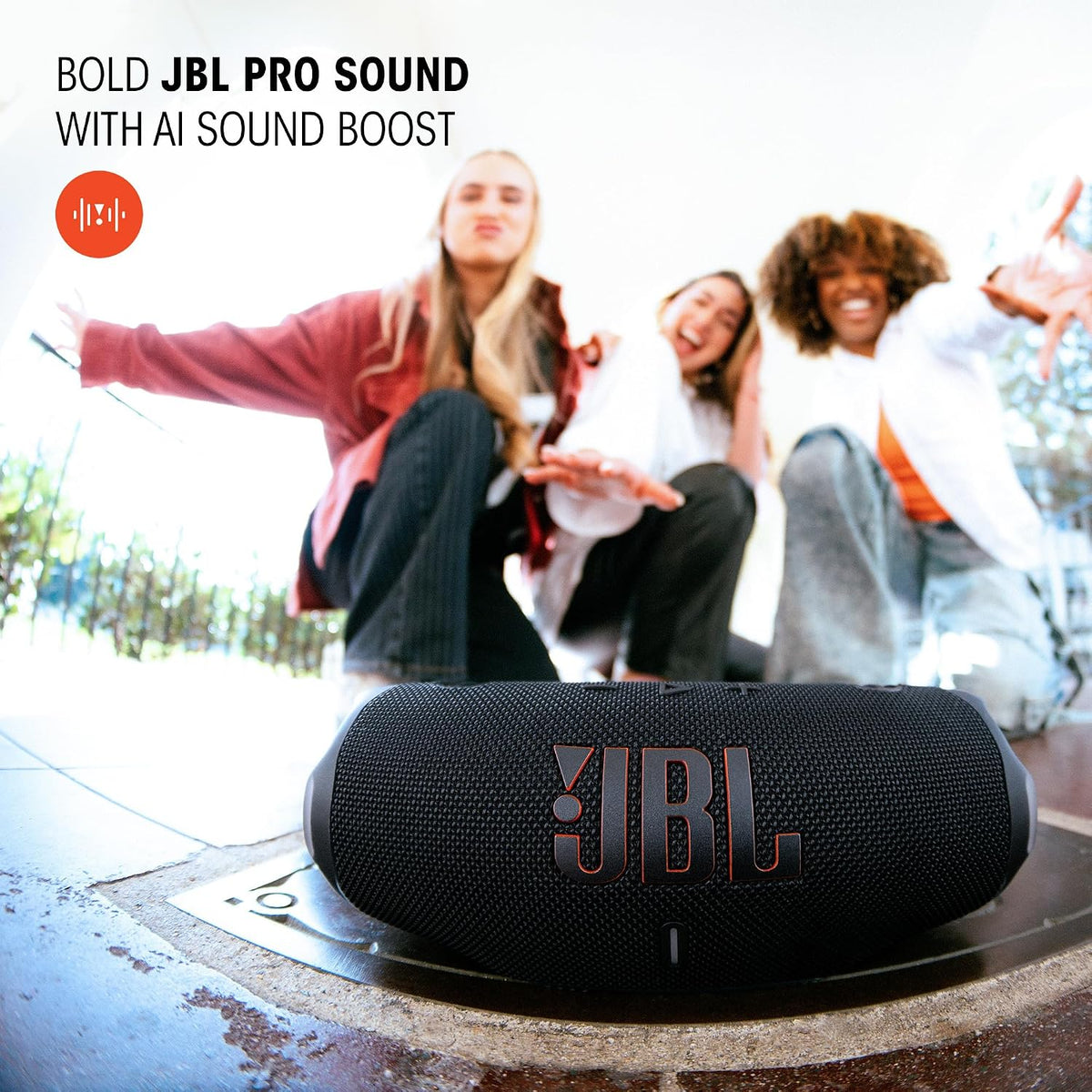 JBL Charge 6 Portable Waterproof Speaker with Powerbank and Strap - Black (Renewed)