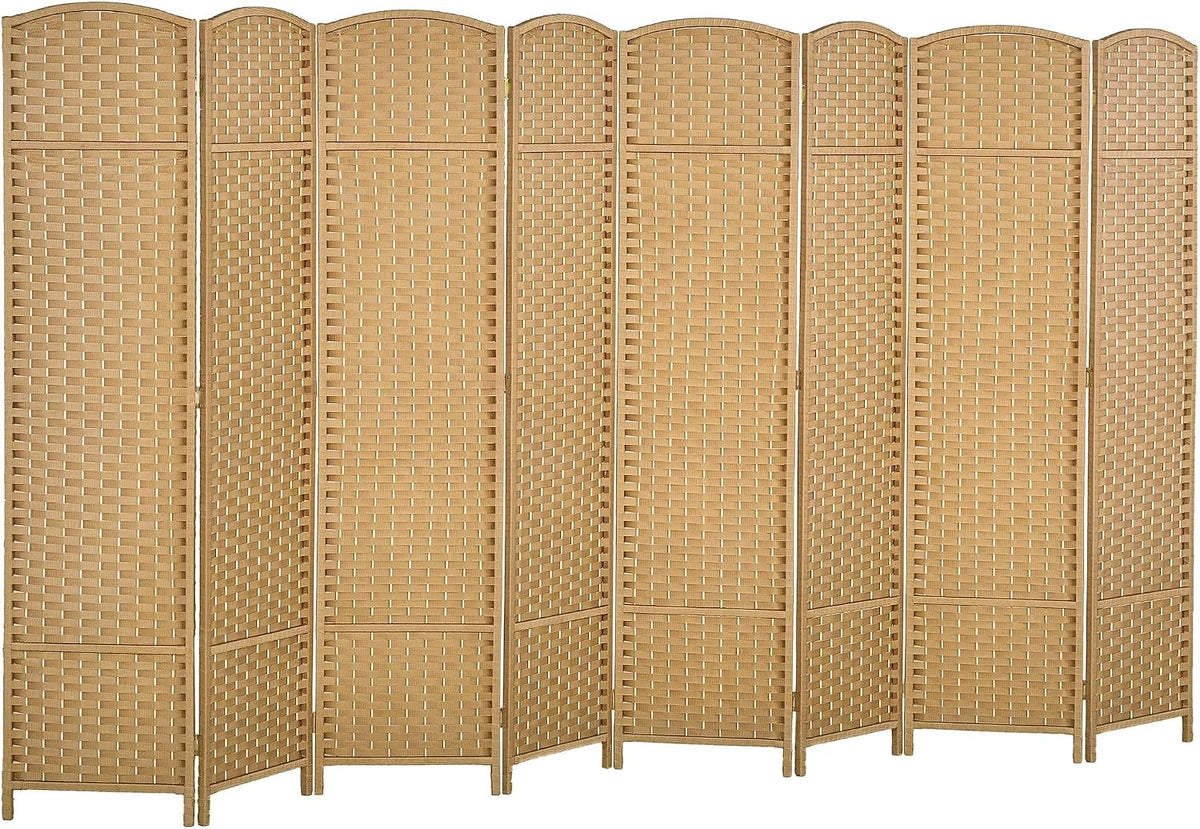 HOMCOM Room Divider 8 Panel Folding Privacy Screen 5.6' Tall Nature Wood