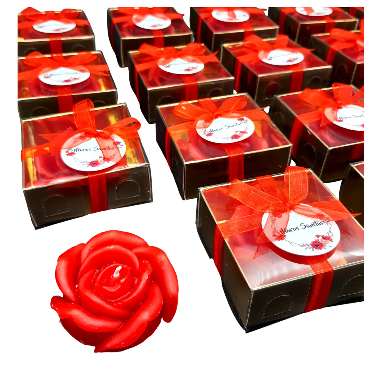 White Red Rose Shaped Scented Candle Favors with Scented, favors Bridal and Baby Showers, Birthday Parties, Wedding Decorations (White, set of 150)
