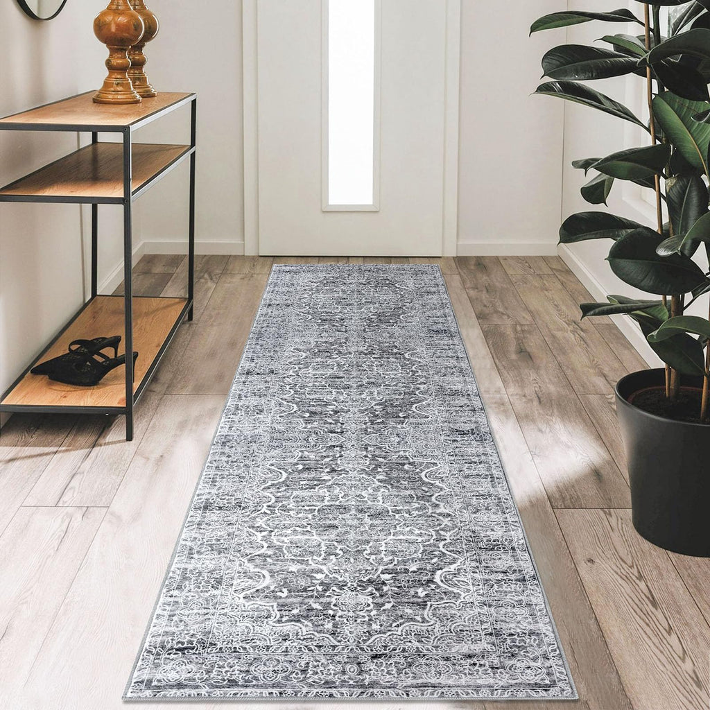 KUTA Vintage Extra Long Runners for Hallways 2.6x18ft Washable Blue White