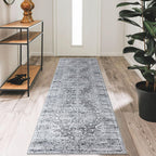 KUTA Vintage Extra Long Runners for Hallways 2.6x18ft Washable Blue White