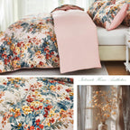 URBONUR 100% Cotton Floral Queen Duvet Cover Set 3-Pieces Botanical Bedding