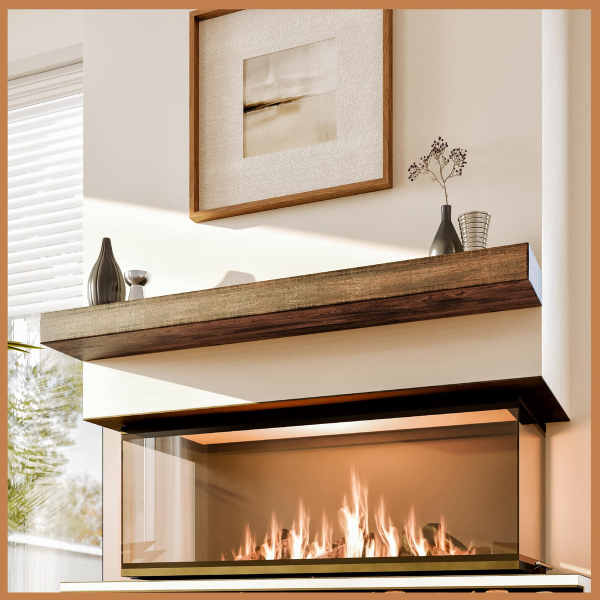 Avana Fireplace Mantel - Wall-Mounted Mantles for Over Fireplace - Farmhouse Fireplace Mantle Shelves - Handcrafted Wood Fireplace Mantels - Floating Mantel 72 Inches X 8 X 5 - Rustic Natural