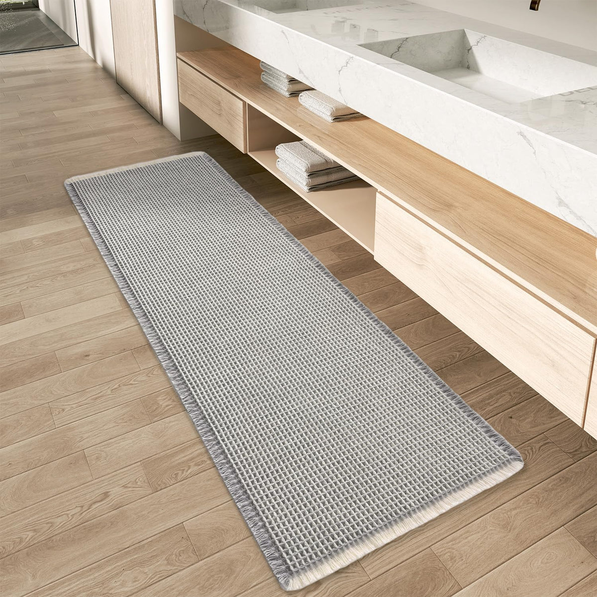 Upgraded Waffle Bath Mat Set of 2 Absorbent Bathroom Mat 18"x30" + 24"x48"