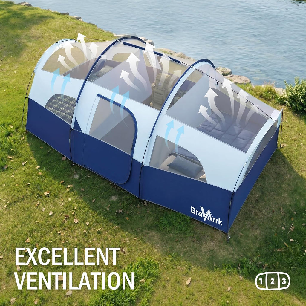 Camping Tent for 8 Person, 3 Room Family Tent with Rainfly