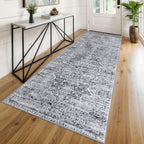 KUTA Vintage Extra Long Runners for Hallways 2.6x18ft Washable Blue White