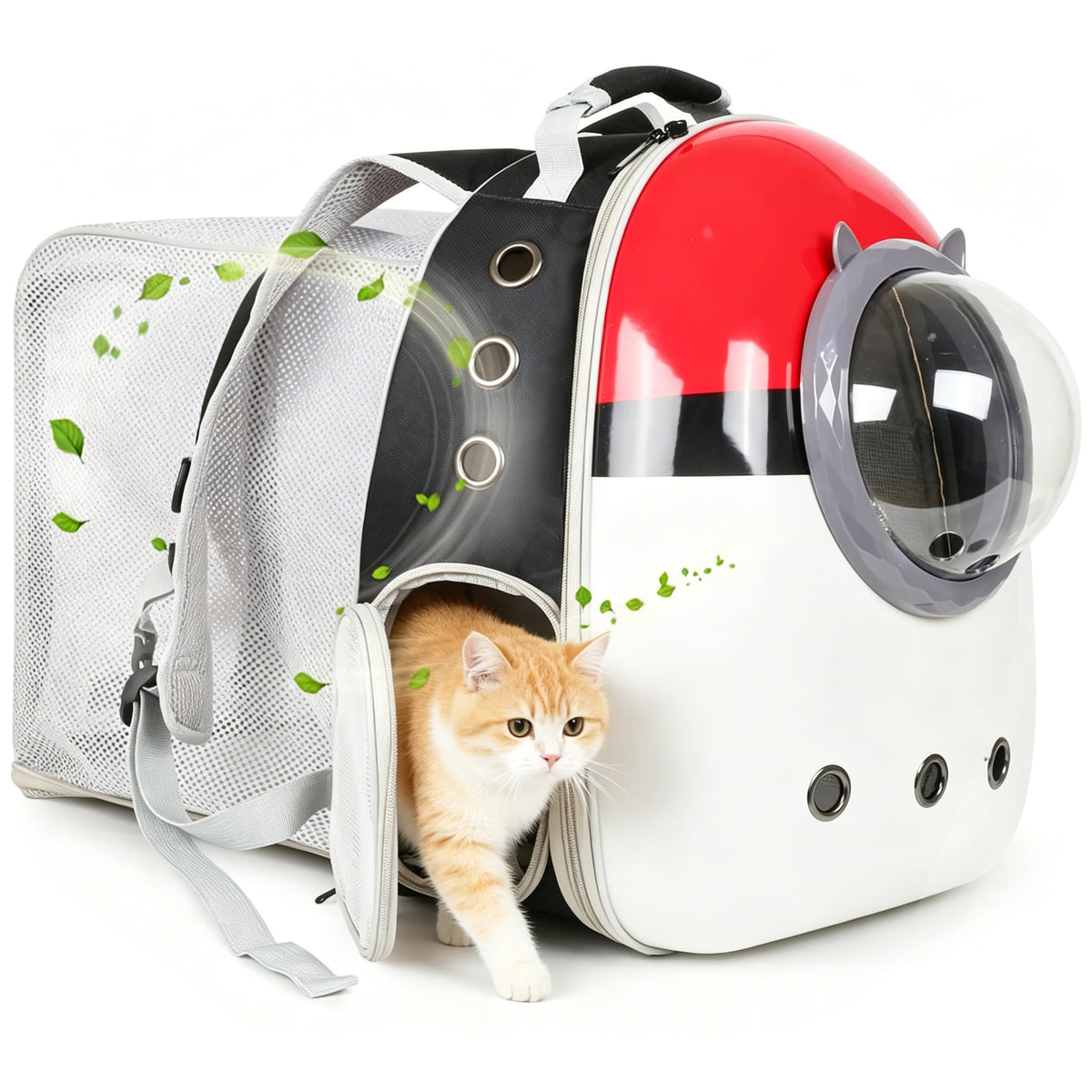 Expandable Cat Carrier Backpack with Catnip Toys, Backpack for Cats Kitten Small Puppy, Airline Approved Cat Bubble Backpack, Space Capsule Astronaut Carrier… (RED BP&Toy, Back Extension)