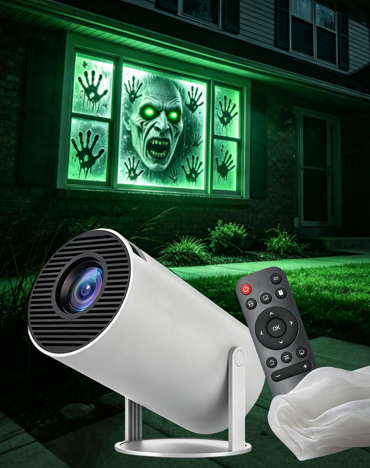 W/ Video Halloween Projector Scary Halloween Decorations，Black：No Fabric