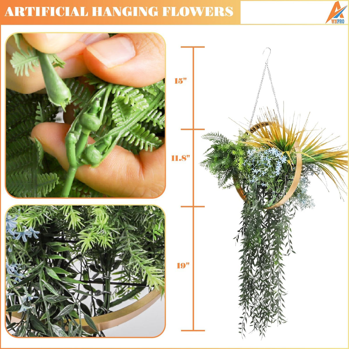 7PCS Artificial Plant Hanging Pot with Lanyard for Indoor and Outdoor Wall Decoration (Green Orange)