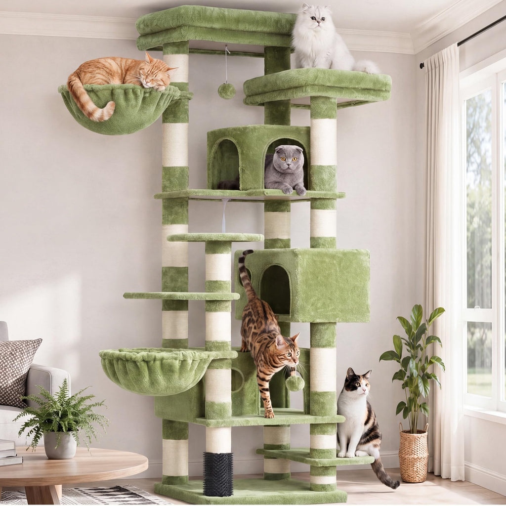 Hey-brother Cat Tree, Multi-Level Tower with 3 Condos, Hairbrush, MPJ035-MG