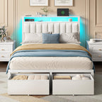Furnulem Twin Bed Frames with Storage Drawers and Upholstered Headboard