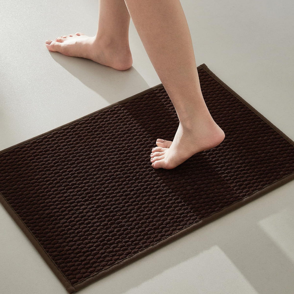 TYUU Bathroom Runner Rugs, Long Bath Mat Runner Washable Thin Quick Dry Low Pile Bathroom Runner Rugs Non Slip, Beige 24"x70"