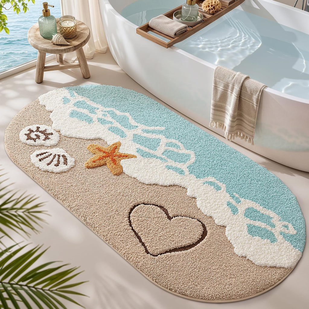LUMI Beach Bathroom Rug Oval Soft Microfiber Absorbent Bath Mat 30x60