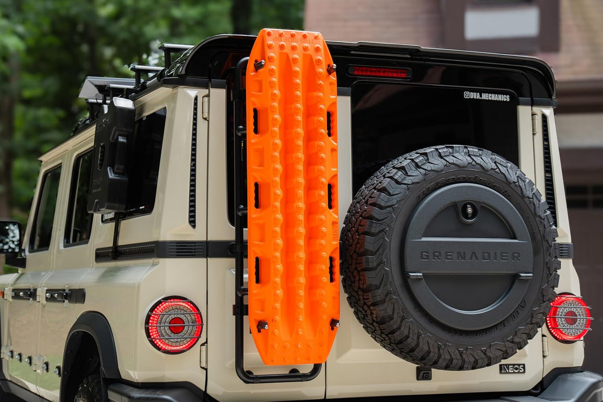 Ladder-Mounted Recovery Board Carrier for INEOS Grenadier (2022+) - Fits MaxTrax MKII and Lite, Tool-Free Quick-Release Pins, Anodized Aluminum