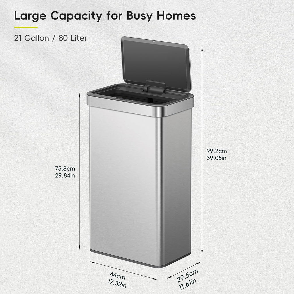 EKO 21 Gallon Touchless Motion Sensor Kitchen Trash Can, Stainless Steel