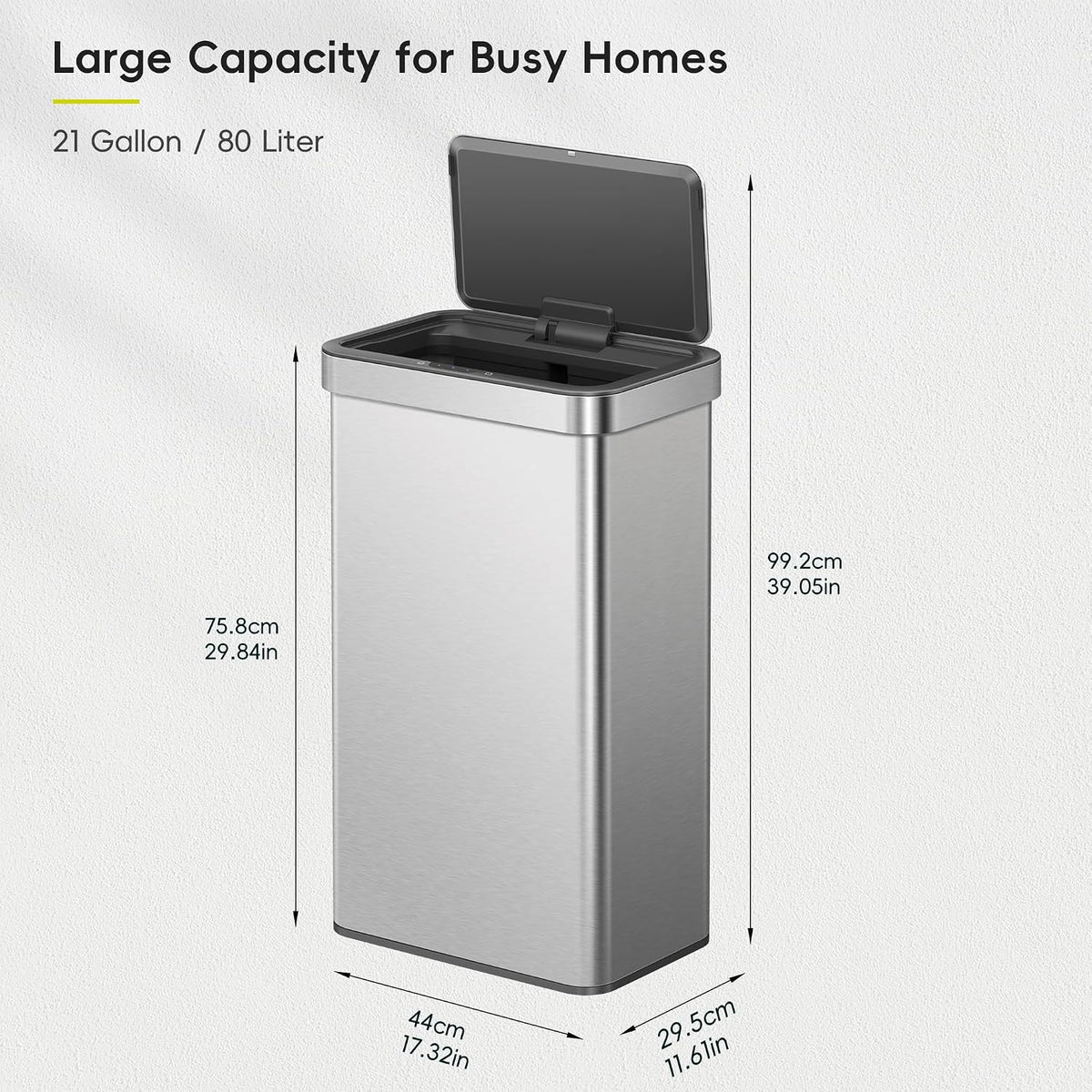 EKO 21 Gallon Touchless Motion Sensor Kitchen Trash Can, Stainless Steel