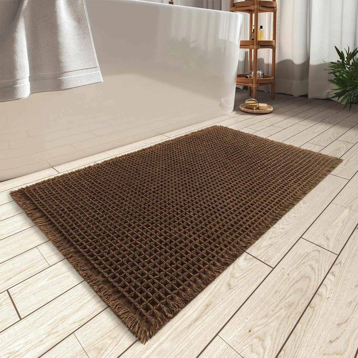 Upgraded Waffle Bath Mat Set of 2 Absorbent Bathroom Mat 18"x30" + 24"x48"