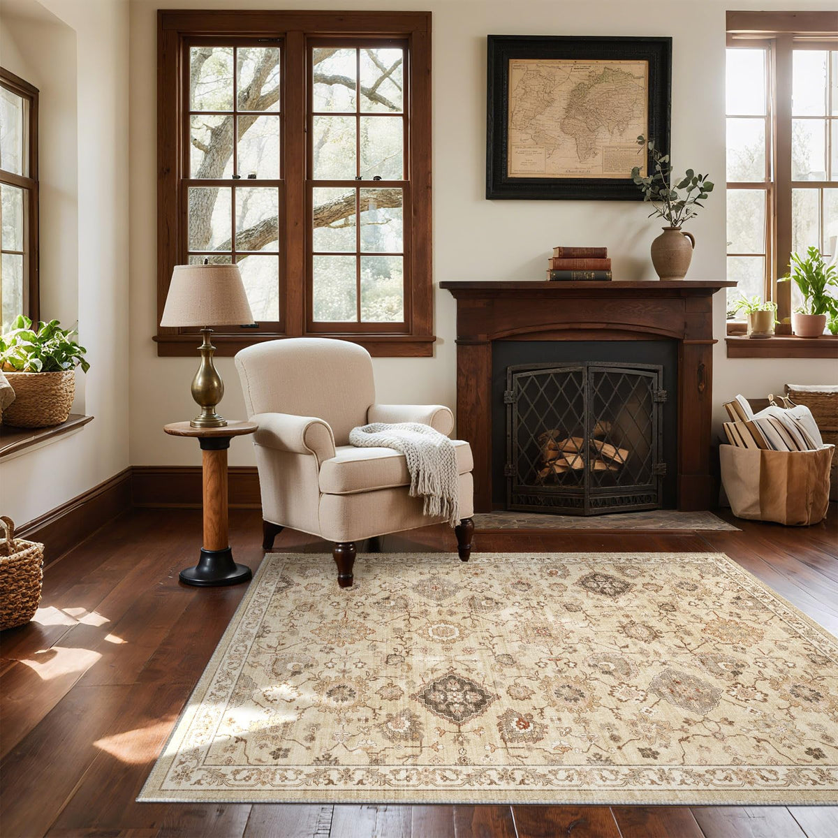 Washable Area Rugs for Living Room: 9x12 Bedroom Rug Boho Vintage Area Rug Stain Resistant Non Slip Low Pile Lightweight Soft Carpets for Dining Room Kitchen Nursery Kids Room Playroom Home Office
