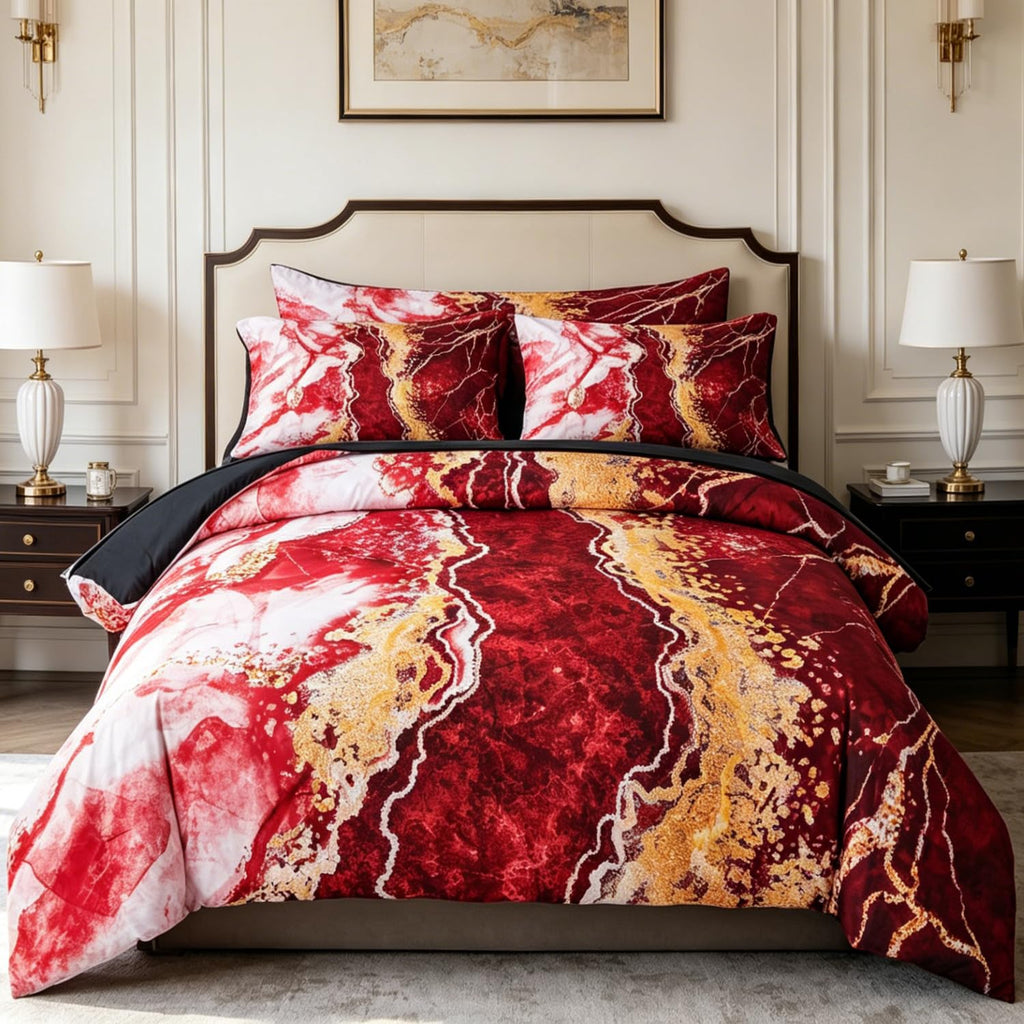 PERFEMET 6 Piece Teal King Size Comforter Set Watercolor Marble Bedding Set