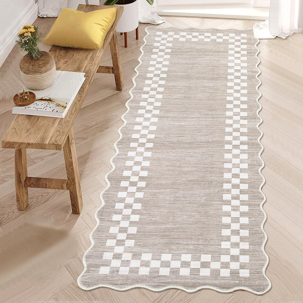 GarveeHome 5x7 Washable Area Rug Checkered Rug for Bedroom Living Room