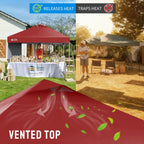 CROWN SHADES 10x10 Pop Up Canopy with 1 Side Wall, Beach Canopy Tent, Red