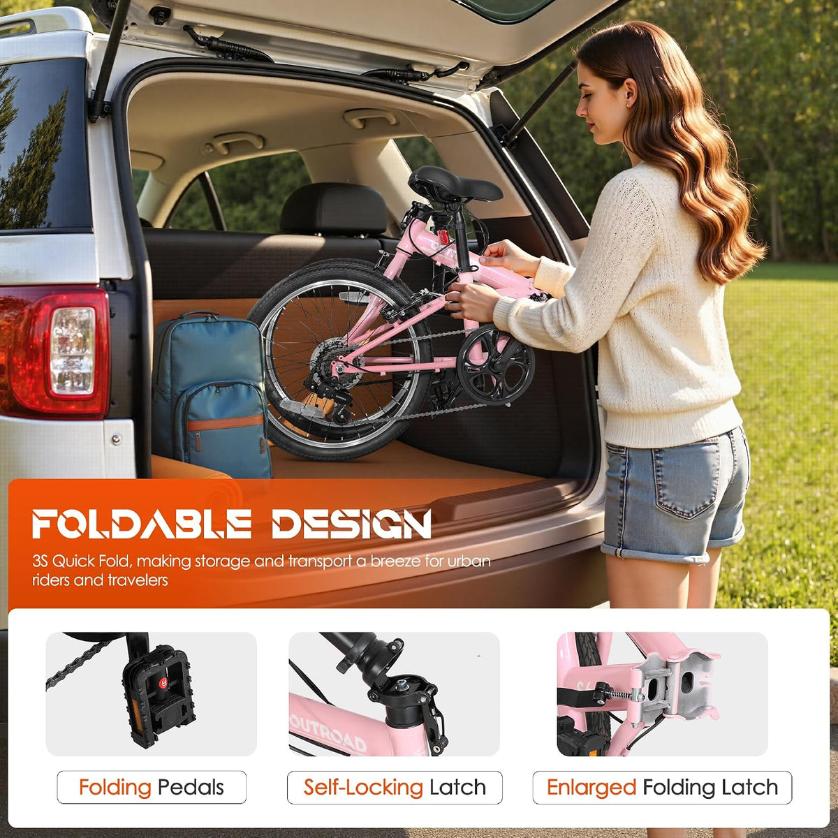 Betterland 20 inch Folding Bike, Foldable Bicycle for Adults with 7 Speed Derailleur, Lightweight Collapsible Bicycle for City Commuting, Fold Up Bike Men Women Teenagers