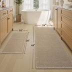 Upgraded Waffle Bath Mat Set of 2 Absorbent Bathroom Mat 18"x30" + 24"x48"