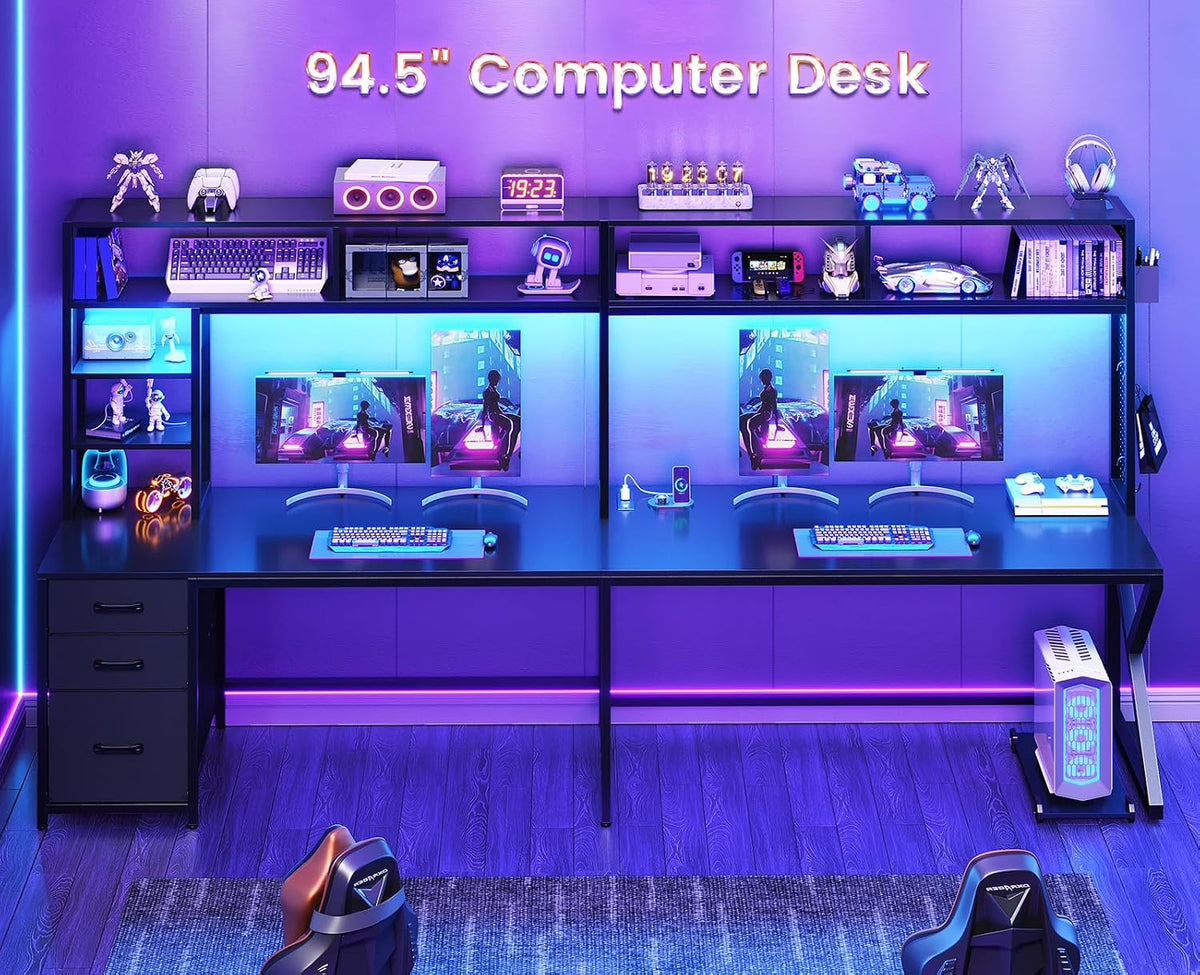SEDETA L Shaped Gaming Desk with Storage Shelves, Hutch, Drawers