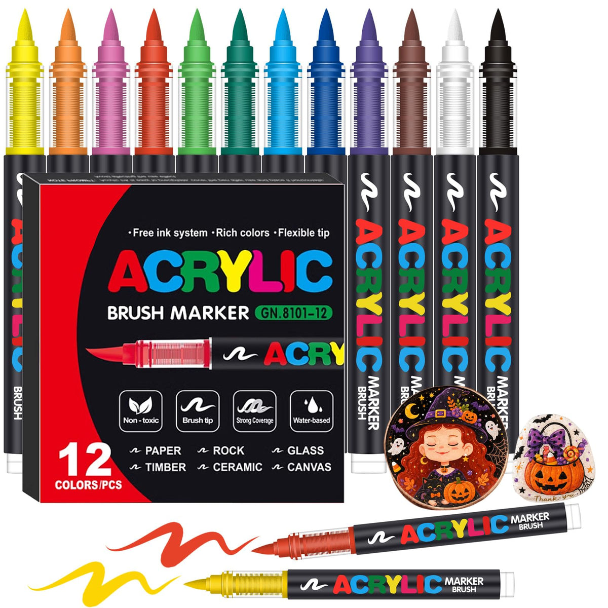 Amamao 240 Colors Soft Brush Tip Acrylic Paint Markers for Rock Painting