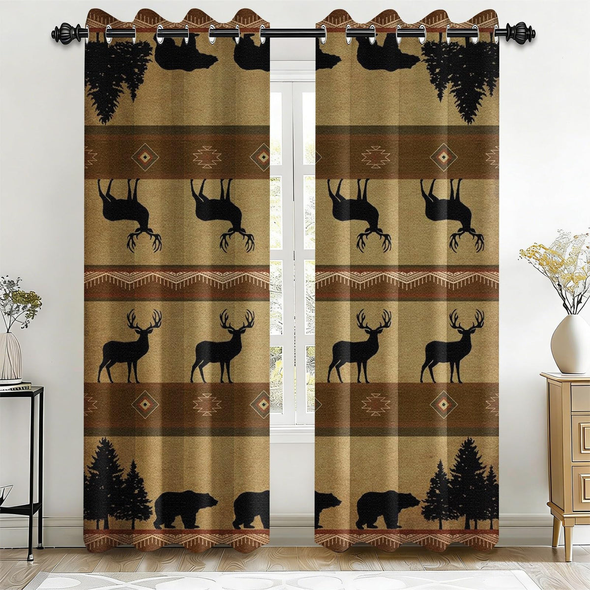 Rustic Fall Leaves Blackout Curtains 84 Inch Long 2 Panels, Autumn Maple Leaf Pinecone Thermal Insulated Grommet Drapes, Wood Burlap Texture Print Energy Saving Noise Reducing Curtains