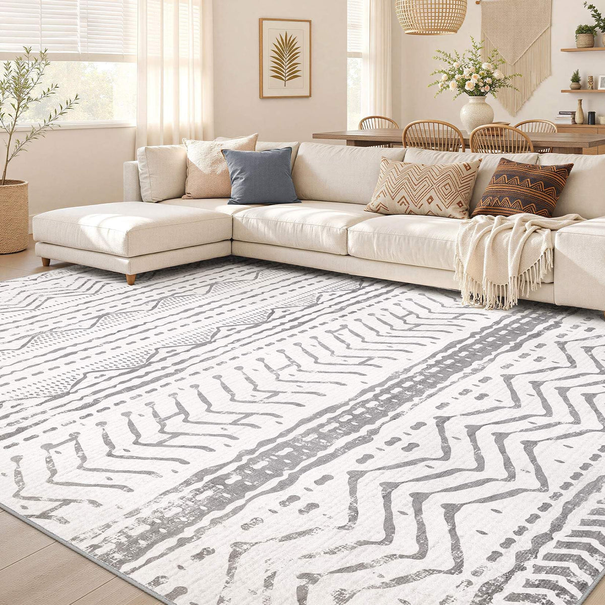 Nakagishi Boho 8x10 Area Rug Living Room Rugs Machine Washable Beige